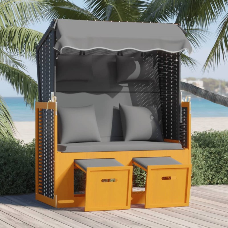 vidaXL Silla Strandkorb cojines ratán sintético madera negro antracita vidaXL Silla Strandkorb cojines ratán sintético madera negro antracita
