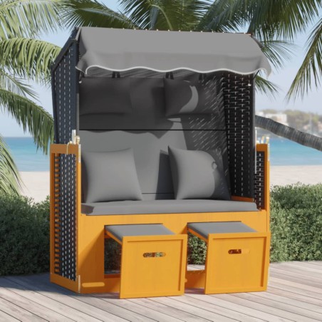 vidaXL Silla Strandkorb cojines ratán sintético madera negro antracita