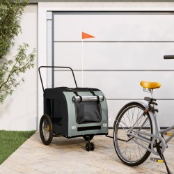 vidaXL Remolque bicicleta para mascotas hierro tela Oxford negro gris