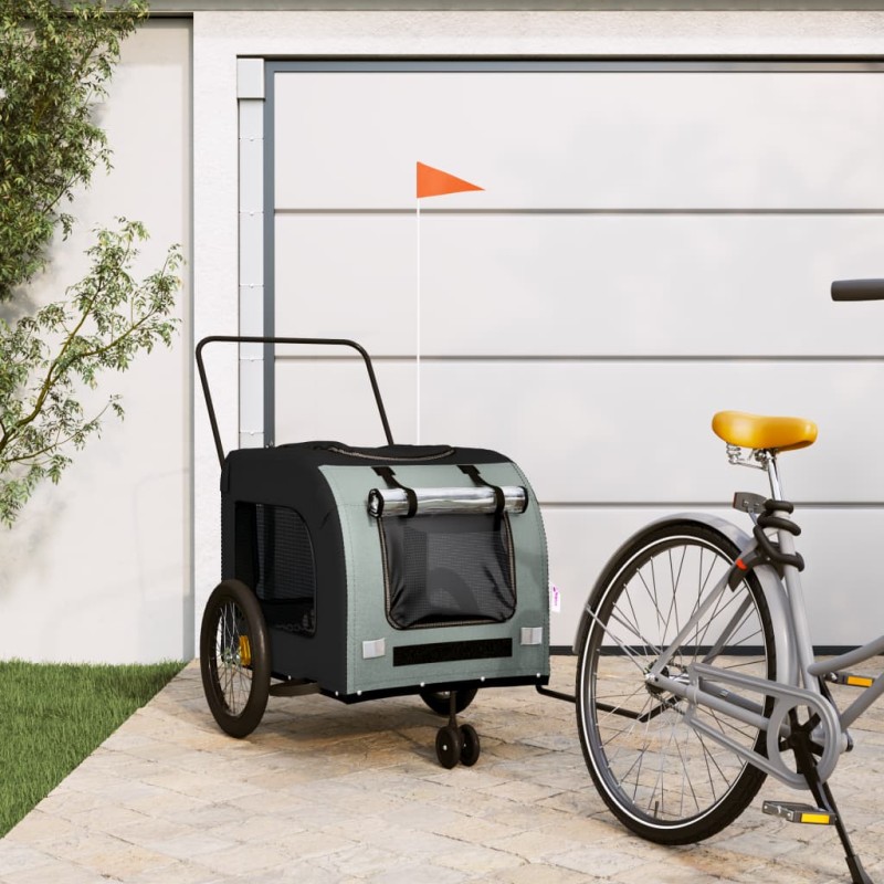 vidaXL Remolque bicicleta para mascotas hierro tela Oxford negro gris