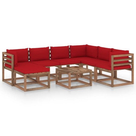 vidaXL Juego de muebles de jardín 8 piezas con cojines rojo