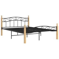 vidaXL Estructura de cama madera maciza roble metal negro 140x200 cm