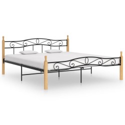 vidaXL Estructura de cama madera maciza roble metal negro 180x200 cm