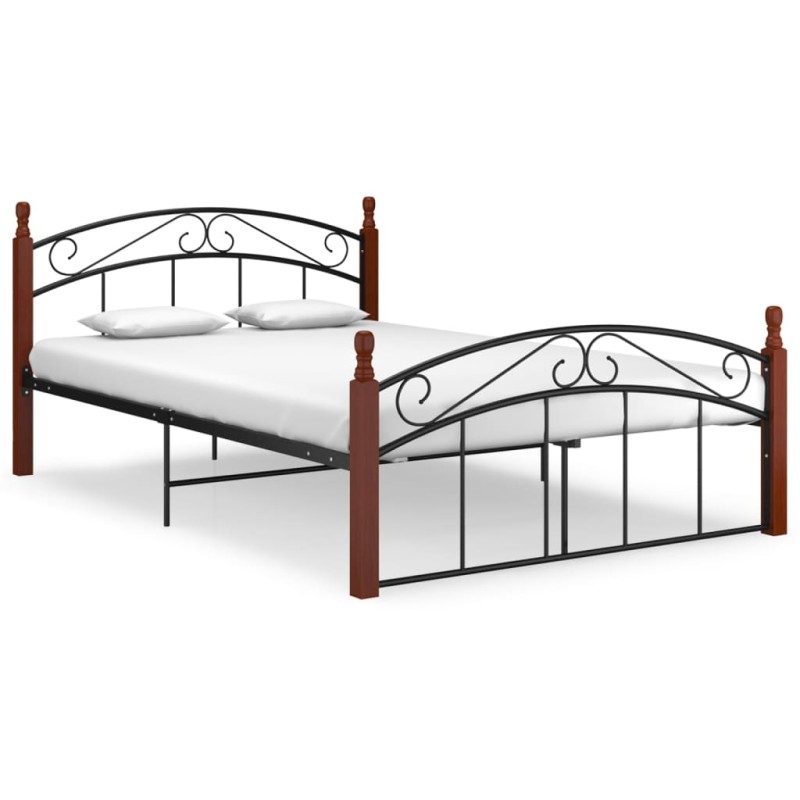 vidaXL Estructura de cama metal y madera maciza de roble 140x200 cm 
