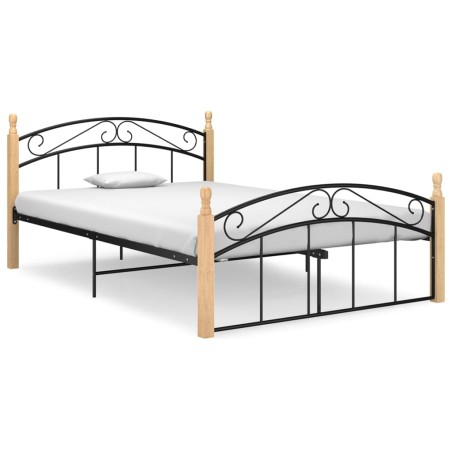 vidaXL Estructura de cama metal y madera maciza de roble 140x200 cm 
