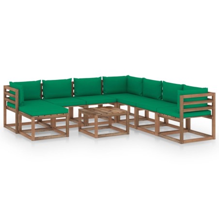 vidaXL Muebles de jardín 9 piezas con cojines verde