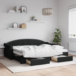 vidaXL Sofá cama nido con cajones tela negro 80x200 cm