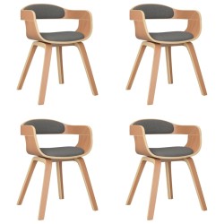 vidaXL Silla de comedor 4 uds madera curvada y tela gris claro