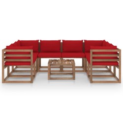 vidaXL Juego de muebles de jardín 9 piezas con cojines rojos