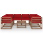 vidaXL Juego de muebles de jardín 9 piezas con cojines rojos vidaXL Juego de muebles de jardín 9 piezas con cojines rojos