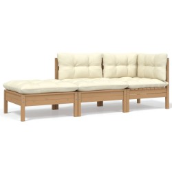 vidaXL Muebles de jardín 3 piezas madera maciza pino con cojines crema