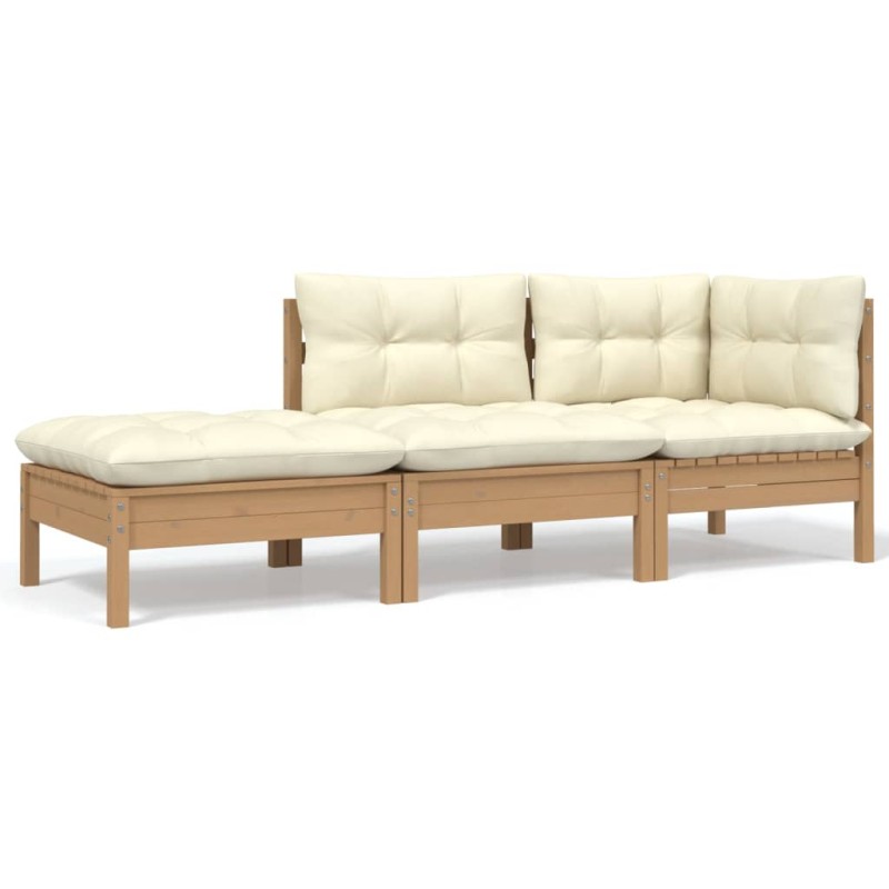 vidaXL Muebles de jardín 3 piezas madera maciza pino con cojines crema vidaXL Muebles de jardín 3 piezas madera maciza pino con cojines crema