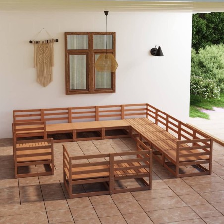 vidaXL Juego de muebles de jardín 13 piezas madera maciza de pino