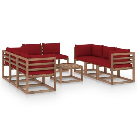 vidaXL Juego de muebles de jardín 9 piezas con cojines rojo tinto