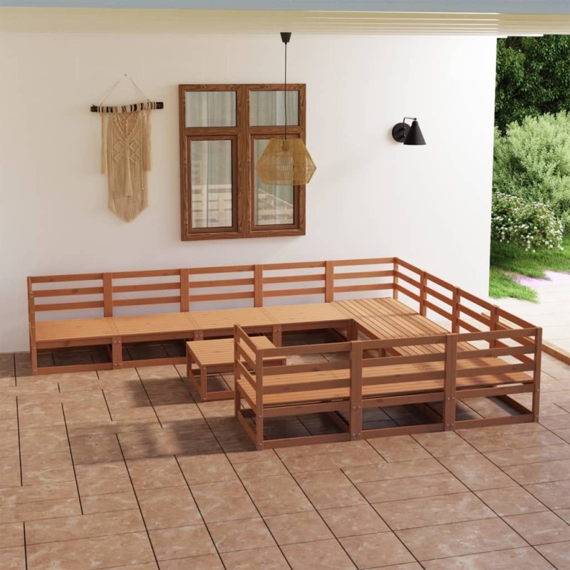vidaXL Juego de muebles de jardín 11 piezas madera maciza de pino vidaXL Juego de muebles de jardín 11 piezas madera maciza de pino