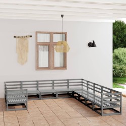 vidaXL Juego de muebles de jardín 11 piezas madera maciza de pino