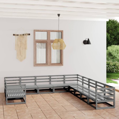 vidaXL Juego de muebles de jardín 11 piezas madera maciza de pino