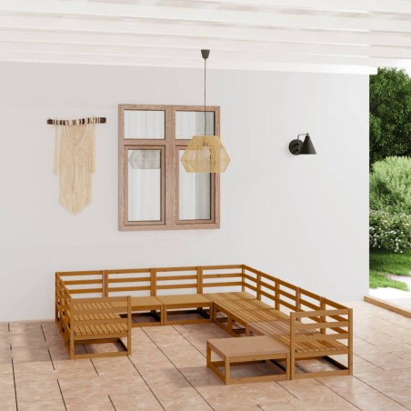 vidaXL Juego de muebles de jardín 11 piezas madera maciza de pino