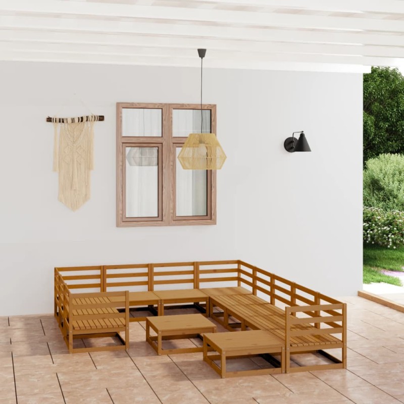 vidaXL Juego de muebles de jardín 12 piezas madera maciza de pino vidaXL Juego de muebles de jardín 12 piezas madera maciza de pino