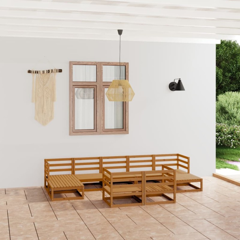 vidaXL Juego de muebles de jardín 9 piezas madera maciza de pino vidaXL Juego de muebles de jardín 9 piezas madera maciza de pino