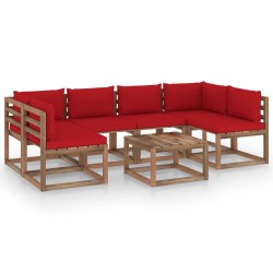 vidaXL Muebles de jardín de palets 7 pzs con cojines madera impregnada