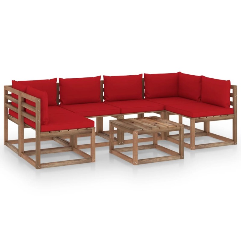 vidaXL Muebles de jardín de palets 7 pzs con cojines madera impregnada