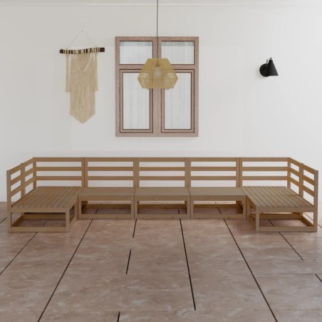 vidaXL Juego de muebles de jardín 7 piezas madera maciza de pino