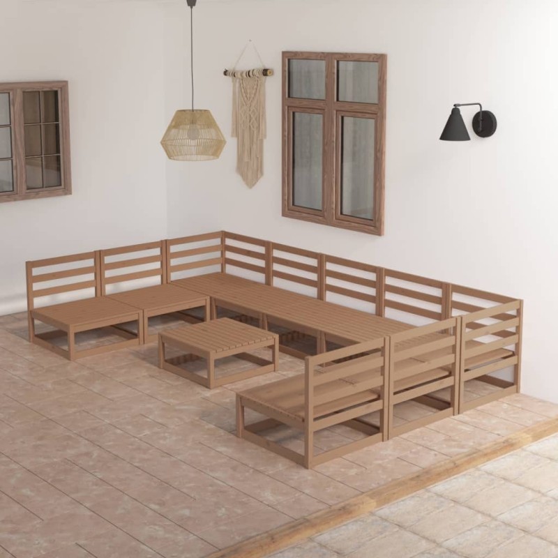 vidaXL Juego de muebles de jardín 10 piezas madera maciza de pino