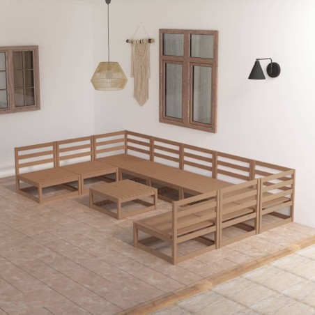 vidaXL Juego de muebles de jardín 10 piezas madera maciza de pino