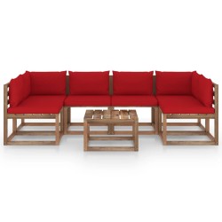 vidaXL Muebles de jardín de palets 7 pzs con cojines madera impregnada