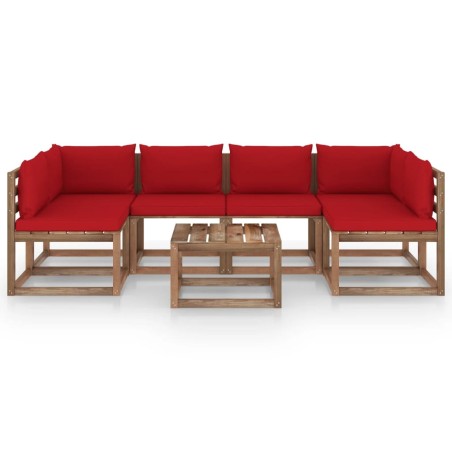 vidaXL Muebles de jardín de palets 7 pzs con cojines madera impregnada