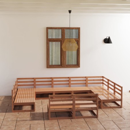 vidaXL Juego de muebles de jardín 11 piezas madera maciza de pino