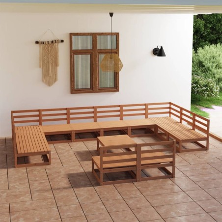 vidaXL Juego de muebles de jardín 13 piezas madera maciza de pino