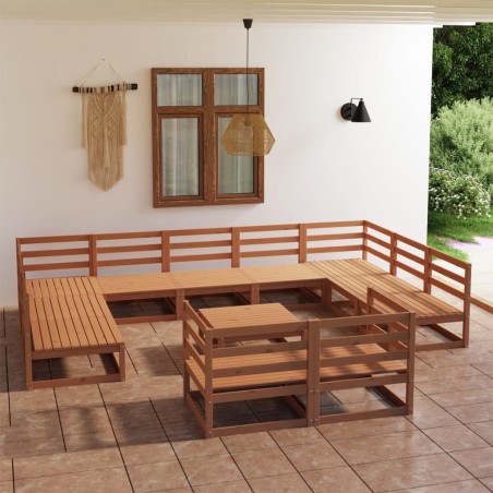 vidaXL Juego de muebles de jardín 12 piezas madera maciza de pino
