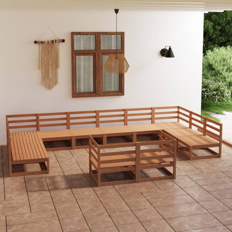 vidaXL Juego de muebles de jardín 12 piezas madera maciza de pino vidaXL Juego de muebles de jardín 12 piezas madera maciza de pino