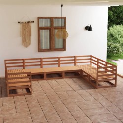 vidaXL Juego de muebles de jardín 9 piezas madera maciza de pino