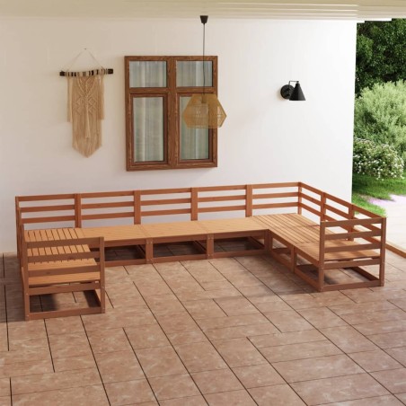 vidaXL Juego de muebles de jardín 9 piezas madera maciza de pino