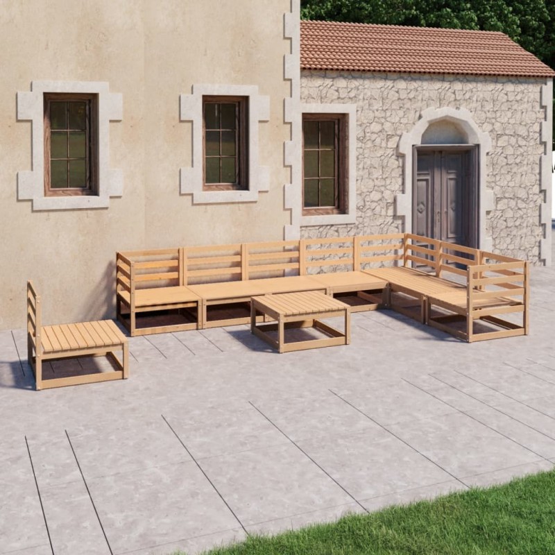 vidaXL Juego de muebles de jardín 9 piezas madera maciza de pino vidaXL Juego de muebles de jardín 9 piezas madera maciza de pino