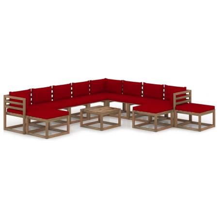 vidaXL Juego de muebles de jardín 12 pzas con cojines rojo vino tinto