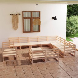 vidaXL Juego de muebles de jardín 13 piezas madera maciza de pino