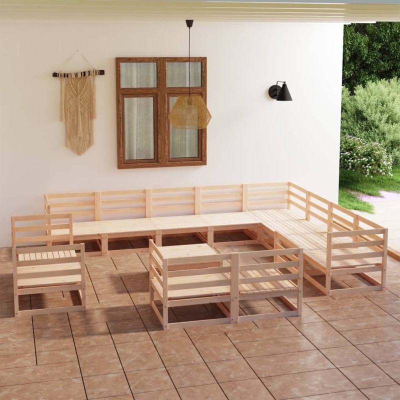 vidaXL Juego de muebles de jardín 13 piezas madera maciza de pino vidaXL Juego de muebles de jardín 13 piezas madera maciza de pino