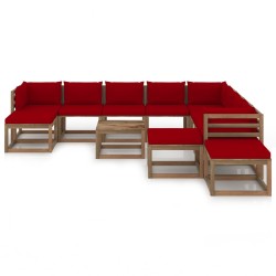vidaXL Juego de muebles de jardín 12 pzas con cojines rojo vino tinto