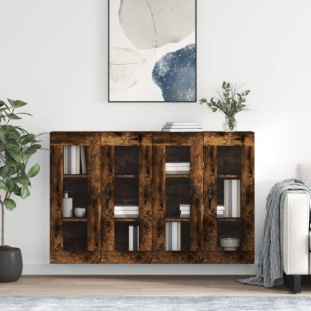 vidaXL Armarios de pared 2 uds madera de ingeniería roble ahumado