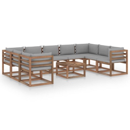 vidaXL Juego de muebles de jardín 10 piezas con cojines grises