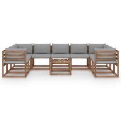 vidaXL Juego de muebles de jardín 10 piezas con cojines grises