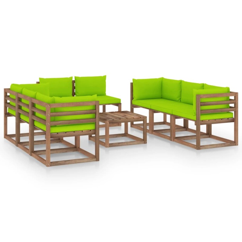 vidaXL Juego de muebles de jardín 9 piezas con cojines verde brillante vidaXL Juego de muebles de jardín 9 piezas con cojines verde brillante