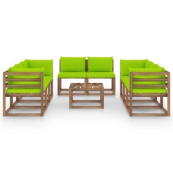 vidaXL Juego de muebles de jardín 9 piezas con cojines verde brillante