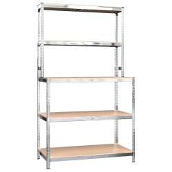 vidaXL Mesa de trabajo con estantes 5 niveles madera y acero plata