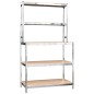 vidaXL Mesa de trabajo con estantes 5 niveles madera y acero plata vidaXL Mesa de trabajo con estantes 5 niveles madera y acero plata