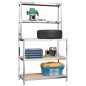 vidaXL Mesa de trabajo con estantes 5 niveles madera y acero plata vidaXL Mesa de trabajo con estantes 5 niveles madera y acero plata
